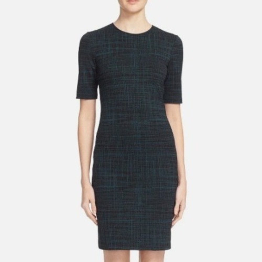 THEORY Rijik Structured Knit Sheath Dress Black/Green Women Size 8 Casual Office
